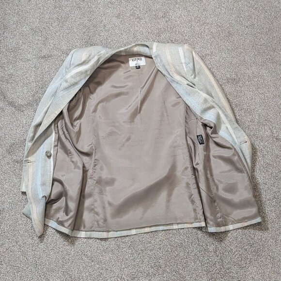 KASPER for ASL, Beige Stripe Mid-Length Double Breasted Blazer; Size 12 - Picture 3 of 6